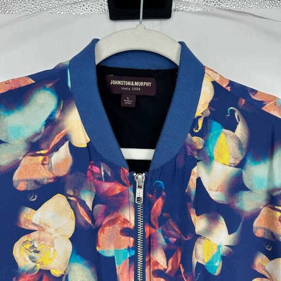 Artsy Silk Blend Floral Bomber Jacket Blue Yellow Size L Fairy Art to Wear - Picture 2 of 10